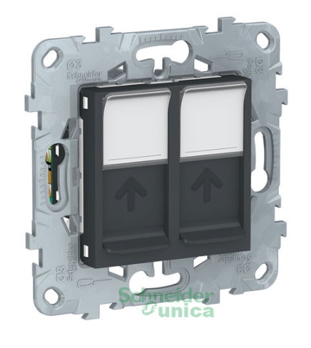 UNICA NEW розетка компьютерная, RJ45, двойная, кат. 5е UTP, антрацит