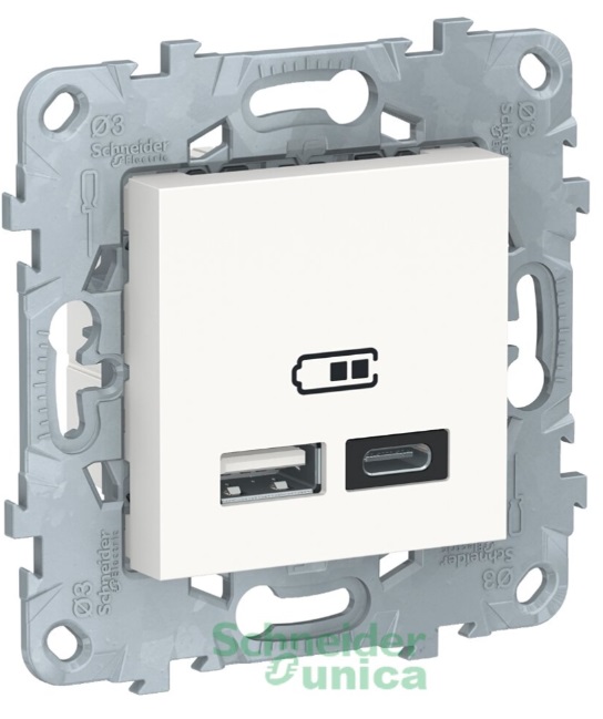 UNICA NEW РОЗЕТКА USB, 2-местная, тип А+С, 5 В / 2400 мА, БЕЛЫЙ