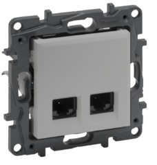 Информационная розетка двойная 2ХRJ45 Кат.6 UTP, цвет Алюминий