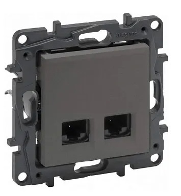 Информационная розетка двойная 2ХRJ45 Кат.6 UTP, цвет Сталь